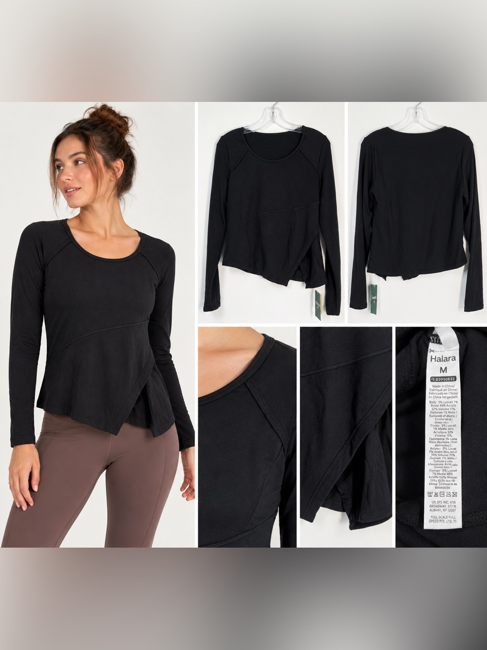 Halara Black Asymmetrical Long Sleeve Top – Size Medium